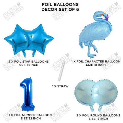 Flamingo Bird Pack Of 6 Blue Color Foil Balloon Set