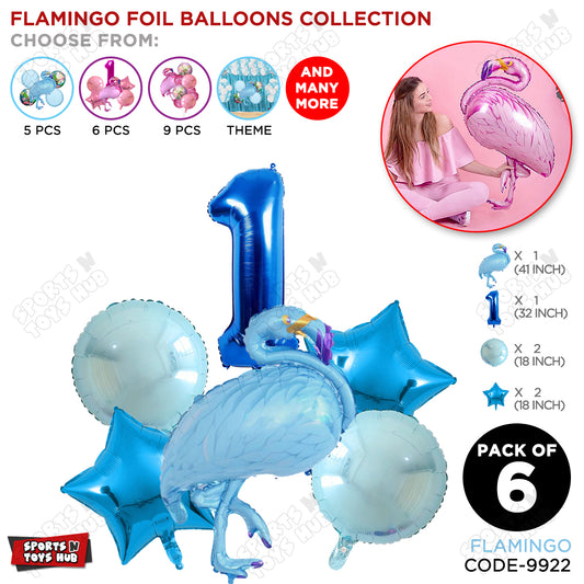 Flamingo Bird Pack Of 6 Blue Color Foil Balloon Set