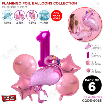 Flamingo Bird Pack Of 6 Pink Color Foil Balloon Set