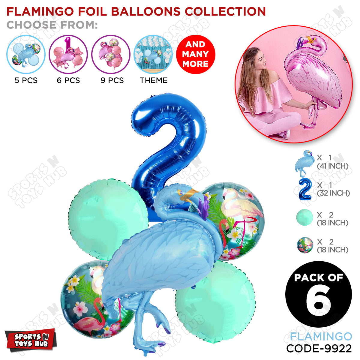 Flamingo Pack Of 6 Blue Color Foil Balloon Set