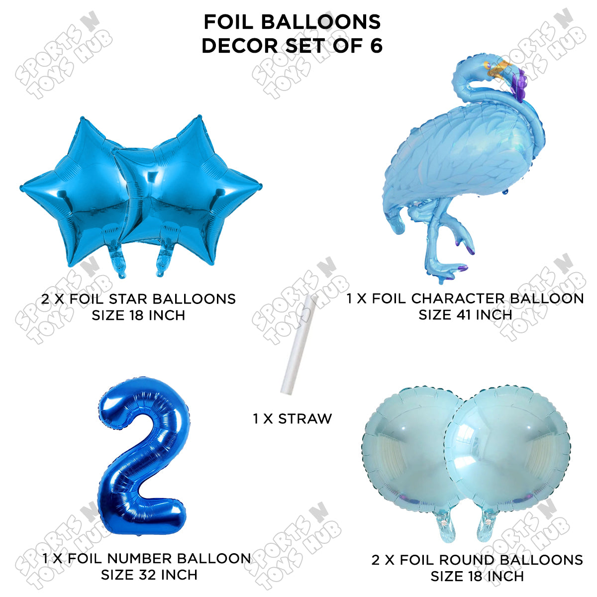 Flamingo Bird Pack Of 6 Blue Color Foil Balloon Set