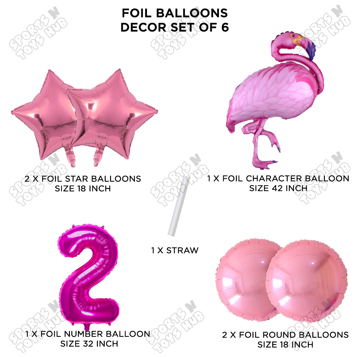 Flamingo Bird Pack Of 6 Pink Color Foil Balloon Set