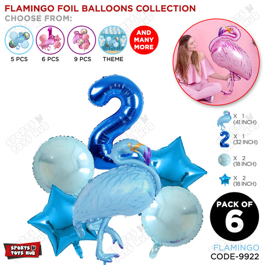 Flamingo Bird Pack Of 6 Blue Color Foil Balloon Set