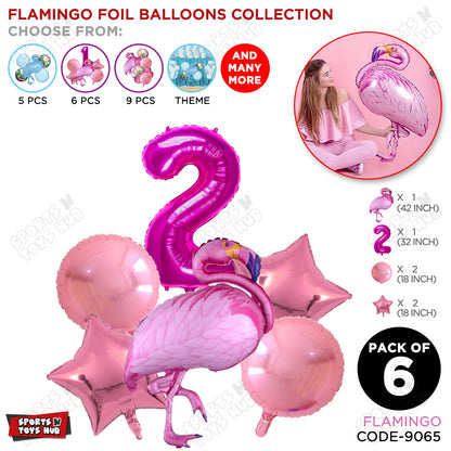 Flamingo Bird Pack Of 6 Pink Color Foil Balloon Set