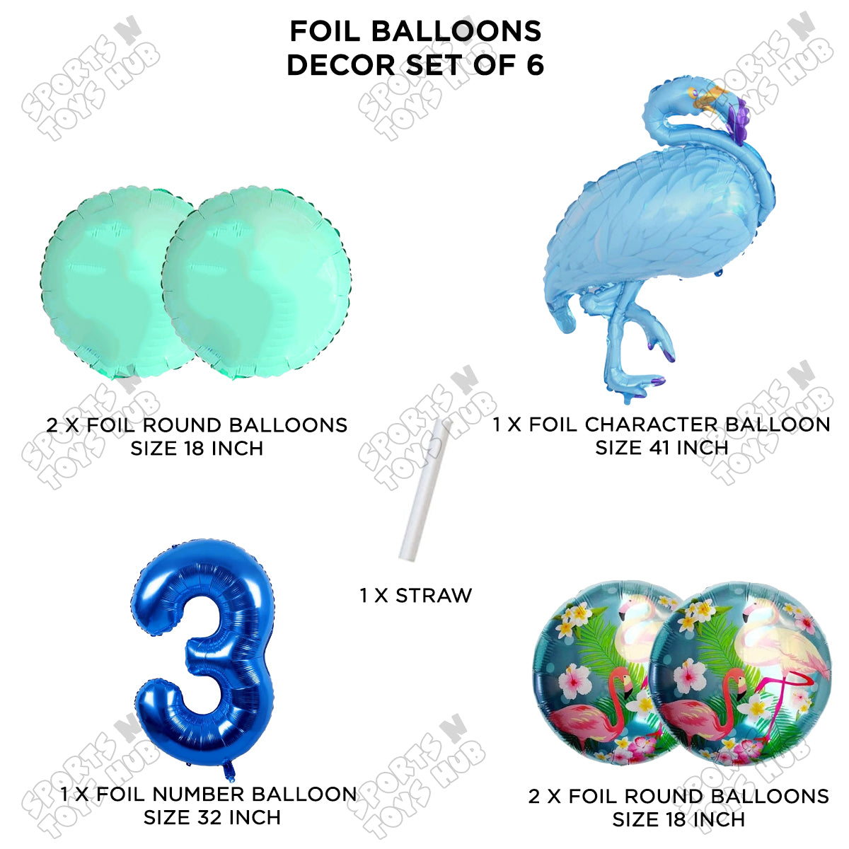 Flamingo Pack Of 6 Blue Color Foil Balloon Set