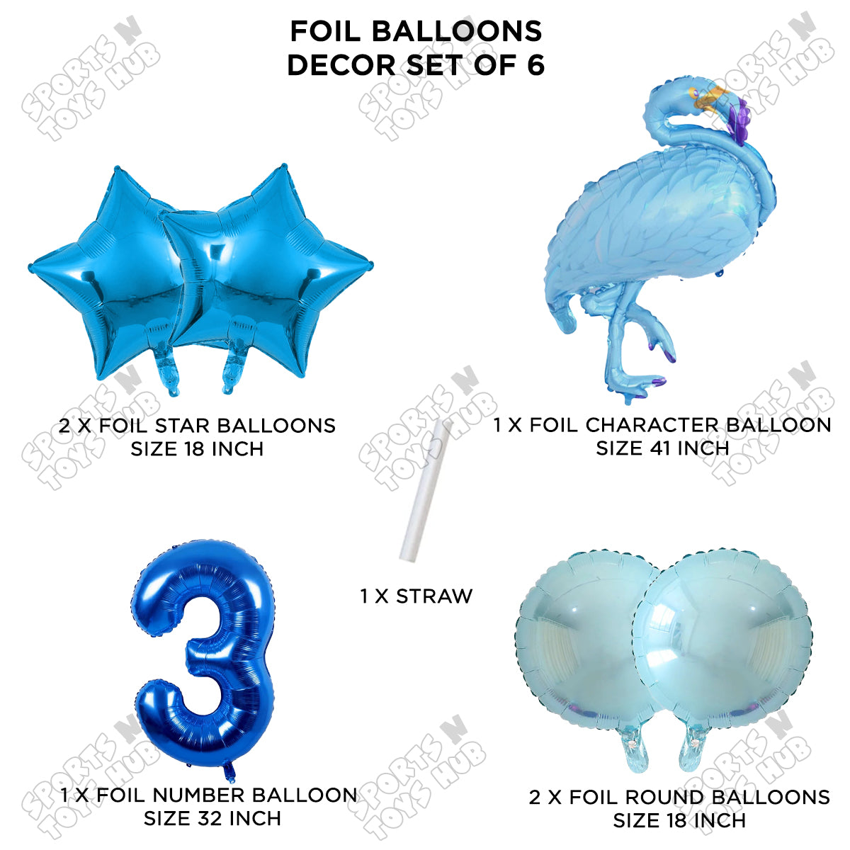 Flamingo Bird Pack Of 6 Blue Color Foil Balloon Set