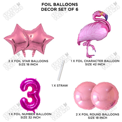 Flamingo Bird Pack Of 6 Pink Color Foil Balloon Set