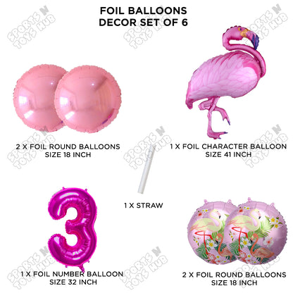 Flamingo Pack Of 6 Pink Color Foil Balloon Set