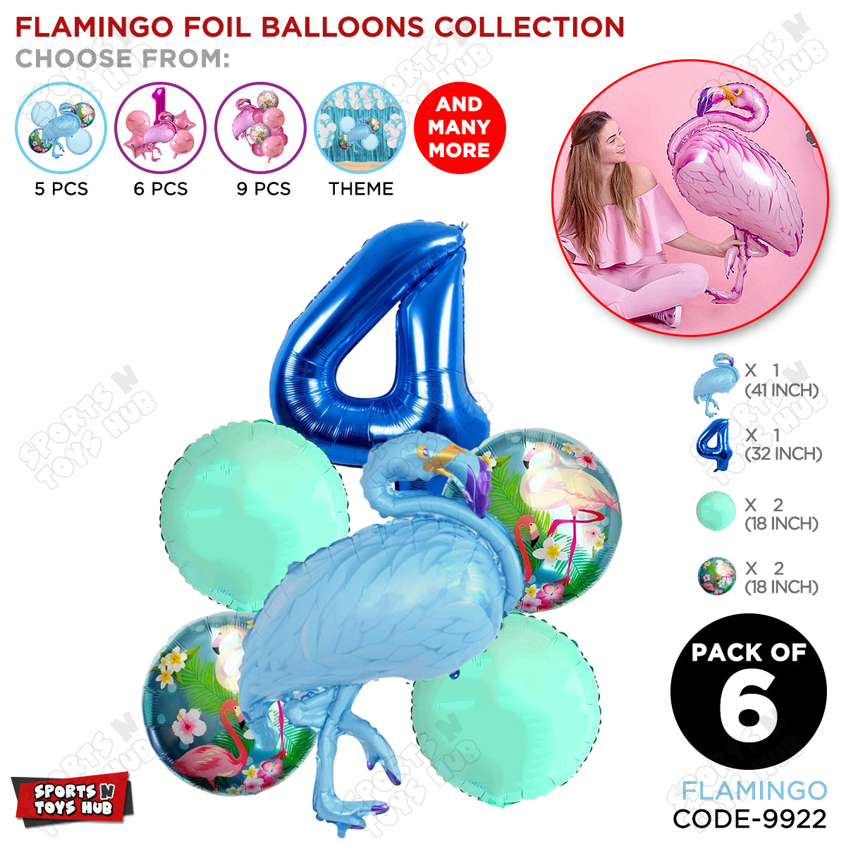 Flamingo Pack Of 6 Blue Color Foil Balloon Set