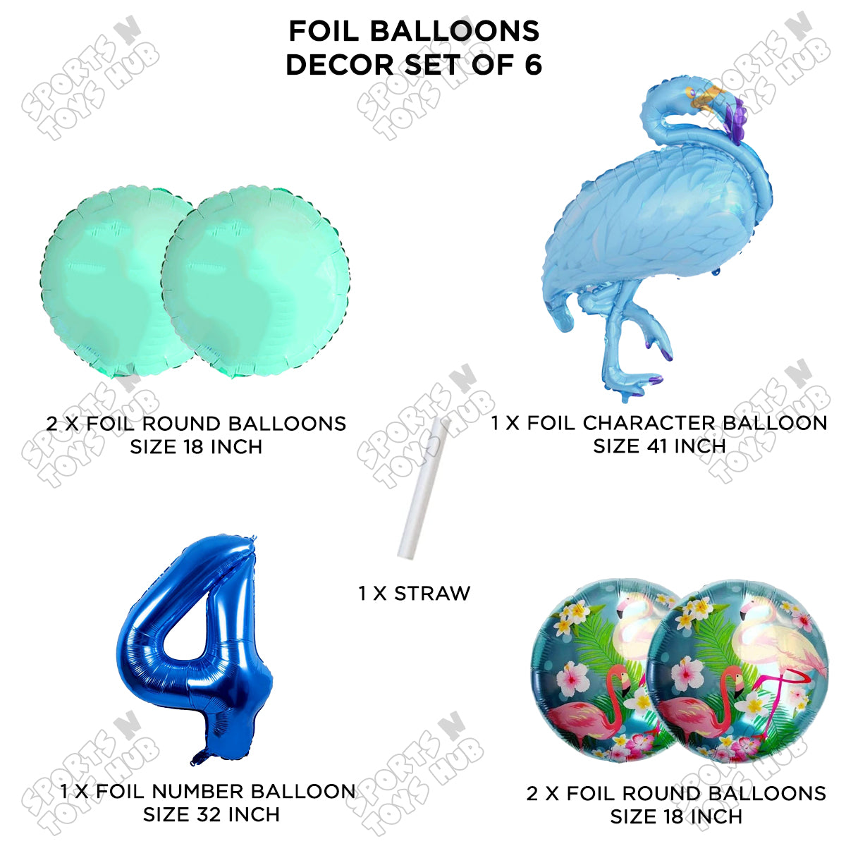 Flamingo Pack Of 6 Blue Color Foil Balloon Set