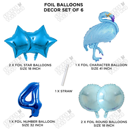 Flamingo Bird Pack Of 6 Blue Color Foil Balloon Set