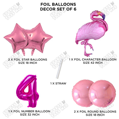 Flamingo Bird Pack Of 6 Pink Color Foil Balloon Set