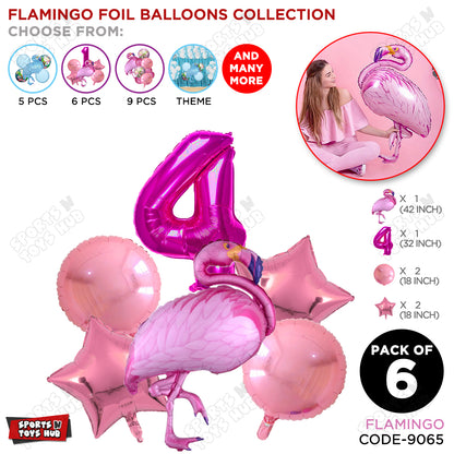 Flamingo Bird Pack Of 6 Pink Color Foil Balloon Set