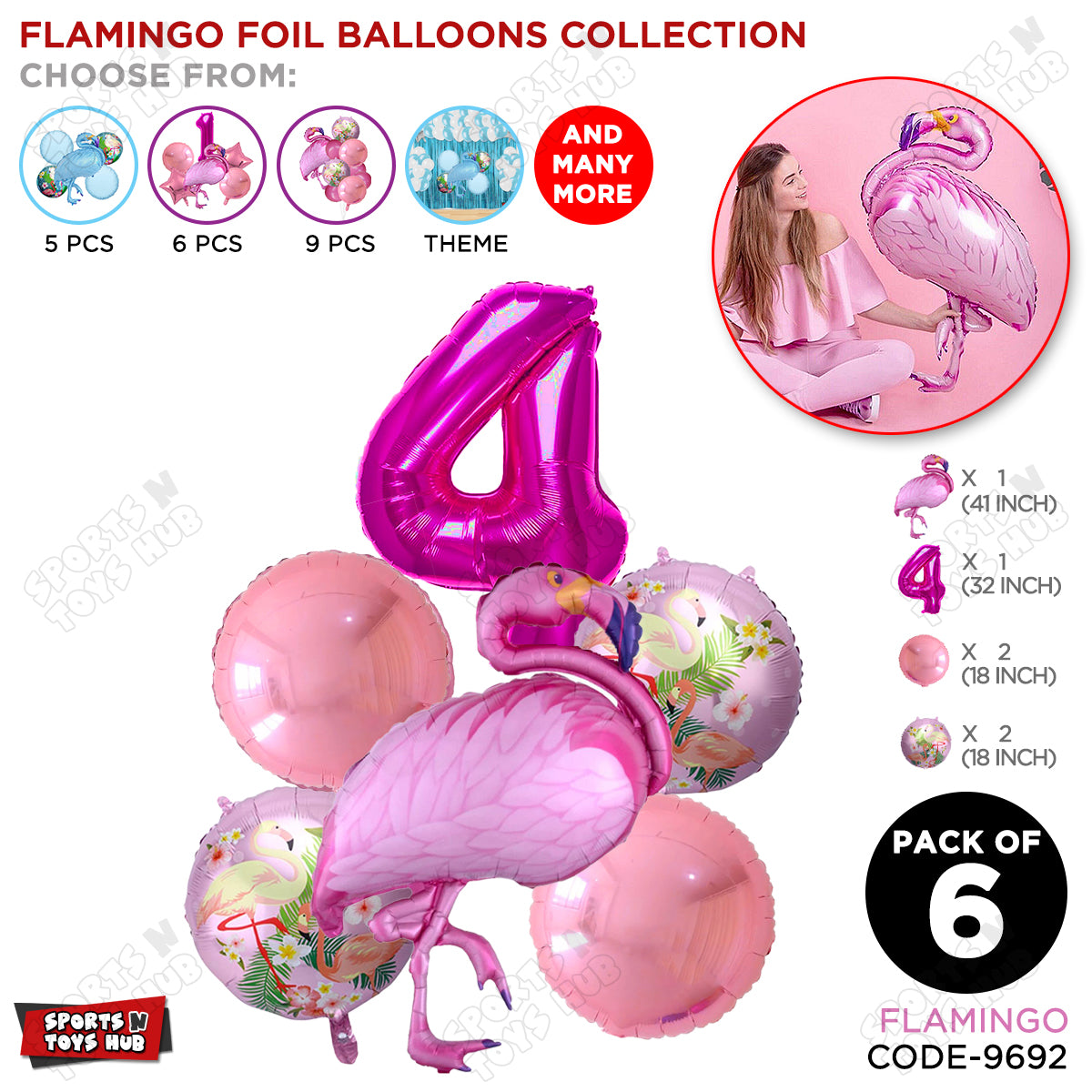 Flamingo Pack Of 6 Pink Color Foil Balloon Set