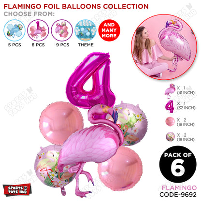 Flamingo Pack Of 6 Pink Color Foil Balloon Set