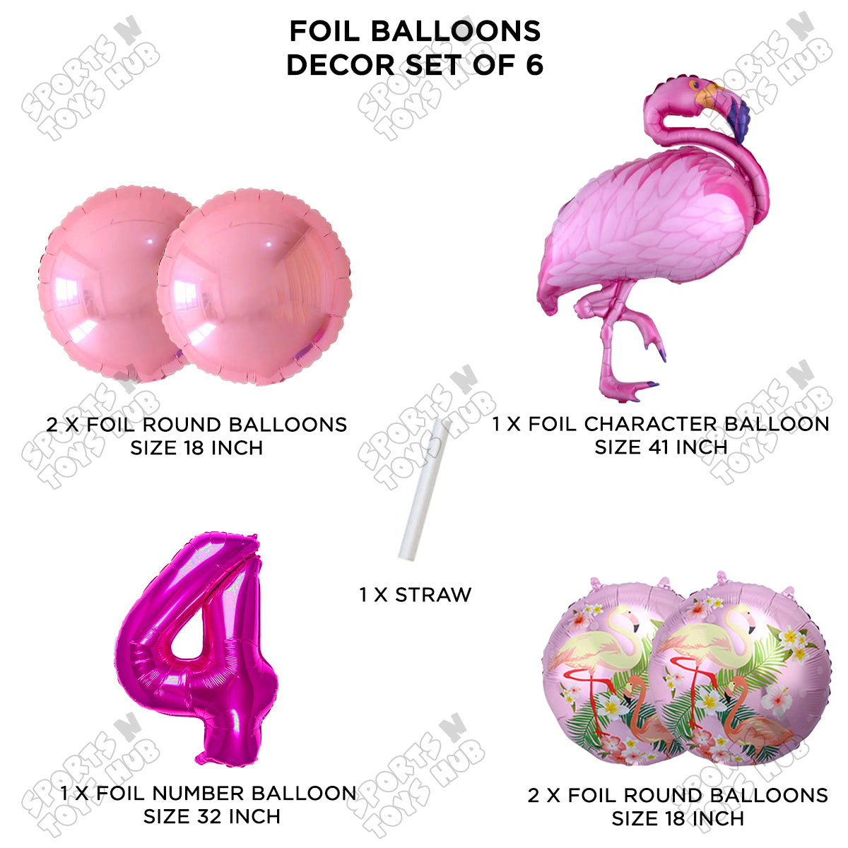 Flamingo Pack Of 6 Pink Color Foil Balloon Set