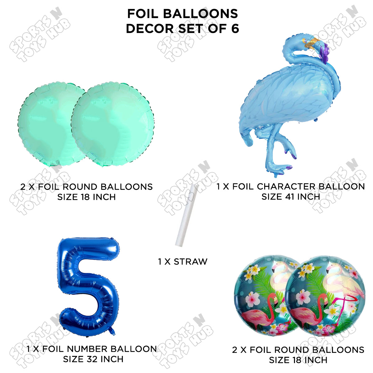Flamingo Pack Of 6 Blue Color Foil Balloon Set