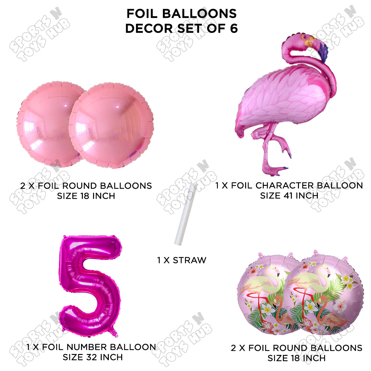 Flamingo Pack Of 6 Pink Color Foil Balloon Set