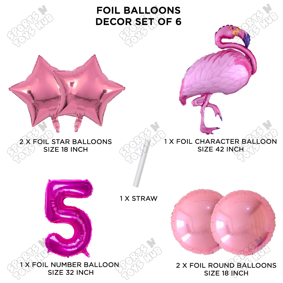 Flamingo Bird Pack Of 6 Pink Color Foil Balloon Set