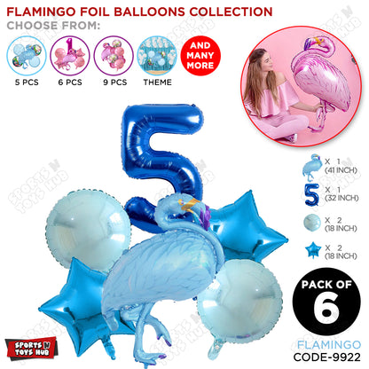 Flamingo Bird Pack Of 6 Blue Color Foil Balloon Set