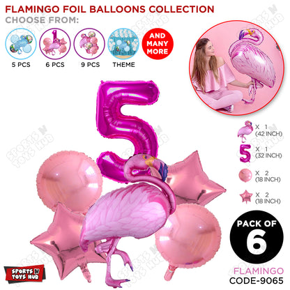 Flamingo Bird Pack Of 6 Pink Color Foil Balloon Set