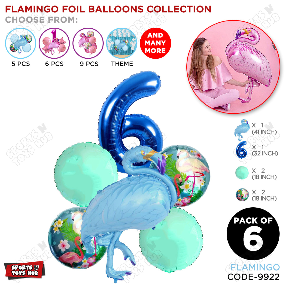 Flamingo Pack Of 6 Blue Color Foil Balloon Set