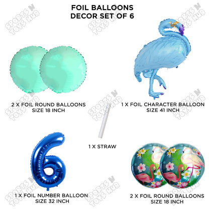 Flamingo Pack Of 6 Blue Color Foil Balloon Set