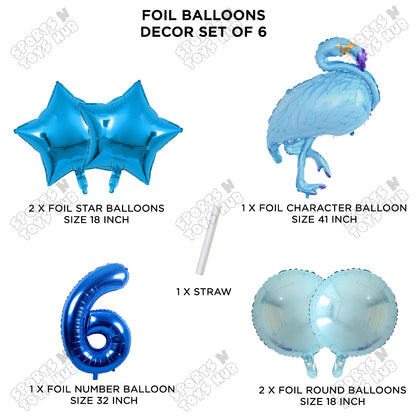 Flamingo Bird Pack Of 6 Blue Color Foil Balloon Set