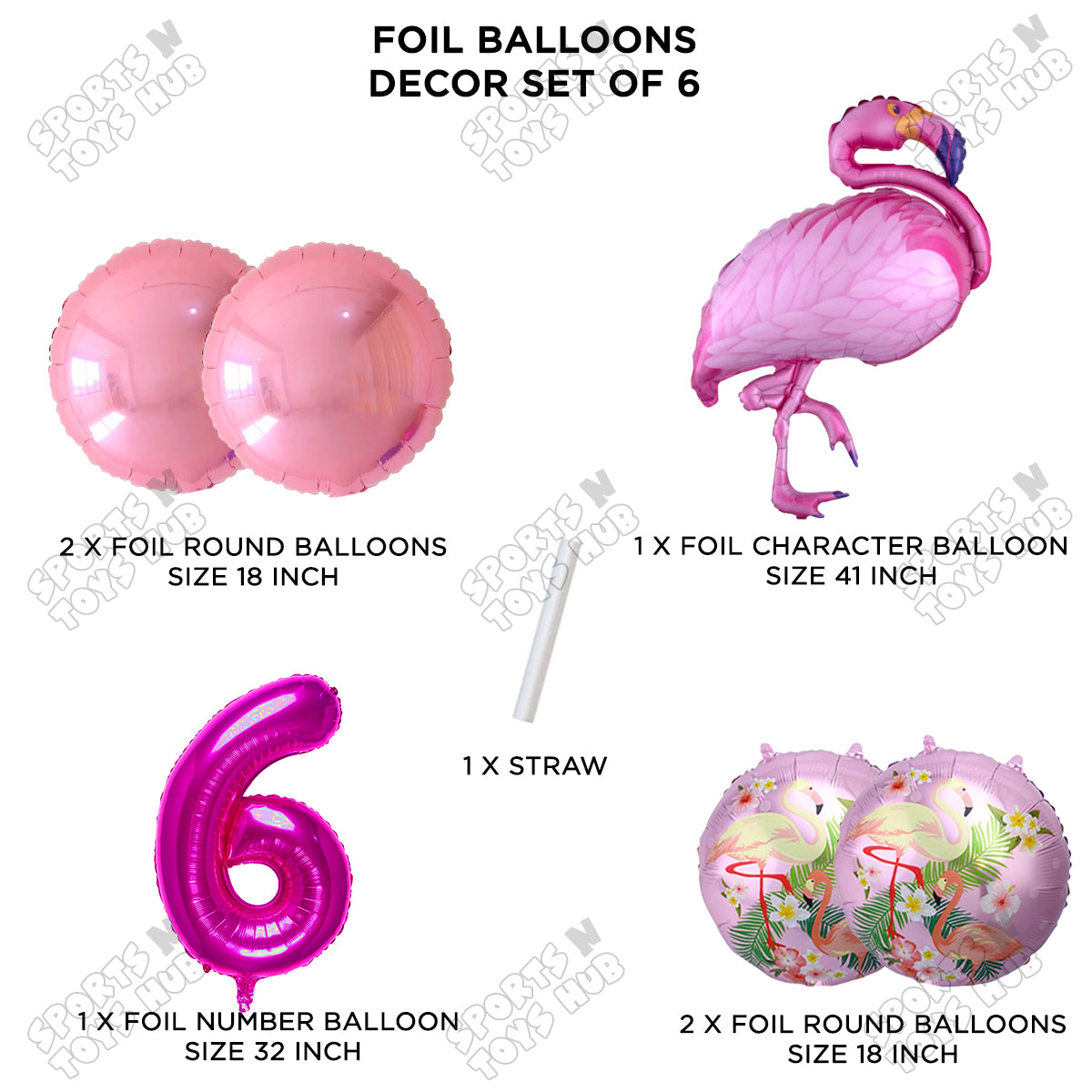 Flamingo Pack Of 6 Pink Color Foil Balloon Set