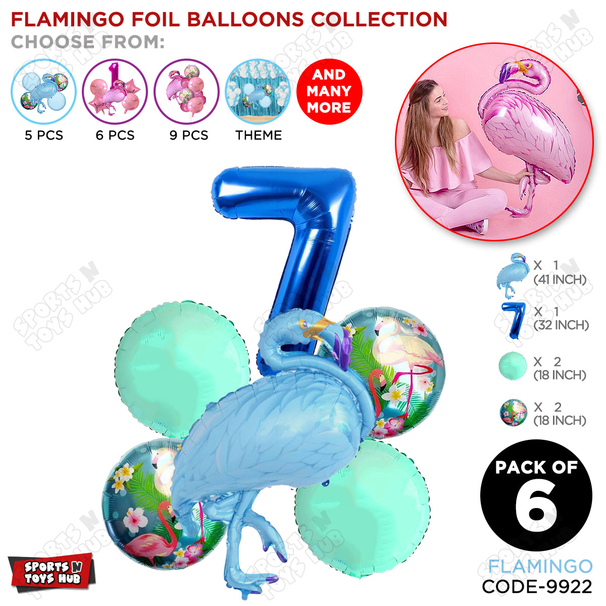 Flamingo Pack Of 6 Blue Color Foil Balloon Set