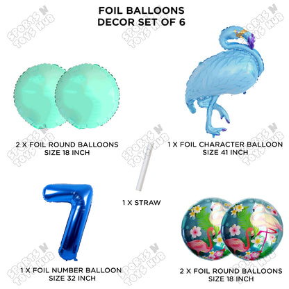 Flamingo Pack Of 6 Blue Color Foil Balloon Set
