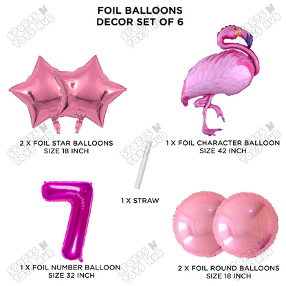 Flamingo Bird Pack Of 6 Pink Color Foil Balloon Set