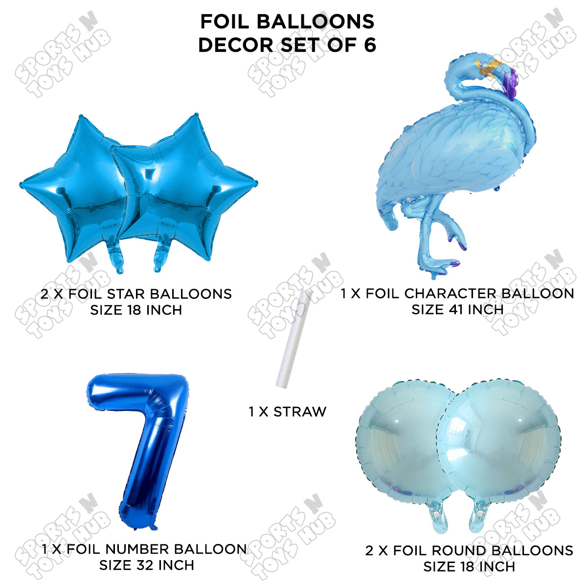 Flamingo Bird Pack Of 6 Blue Color Foil Balloon Set