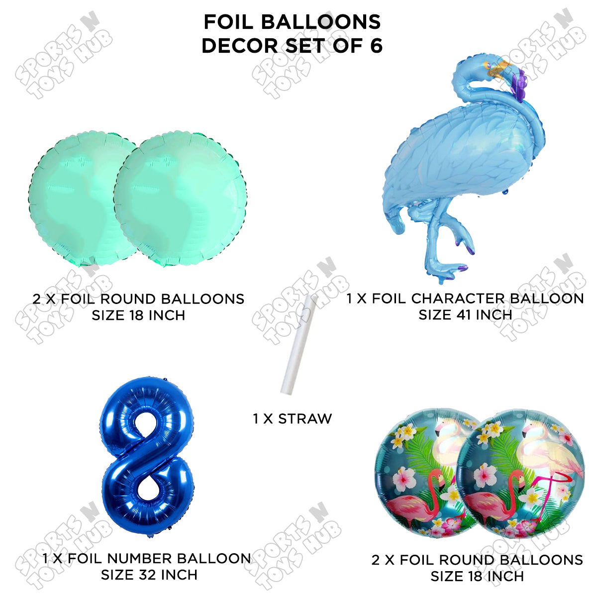 Flamingo Pack Of 6 Blue Color Foil Balloon Set