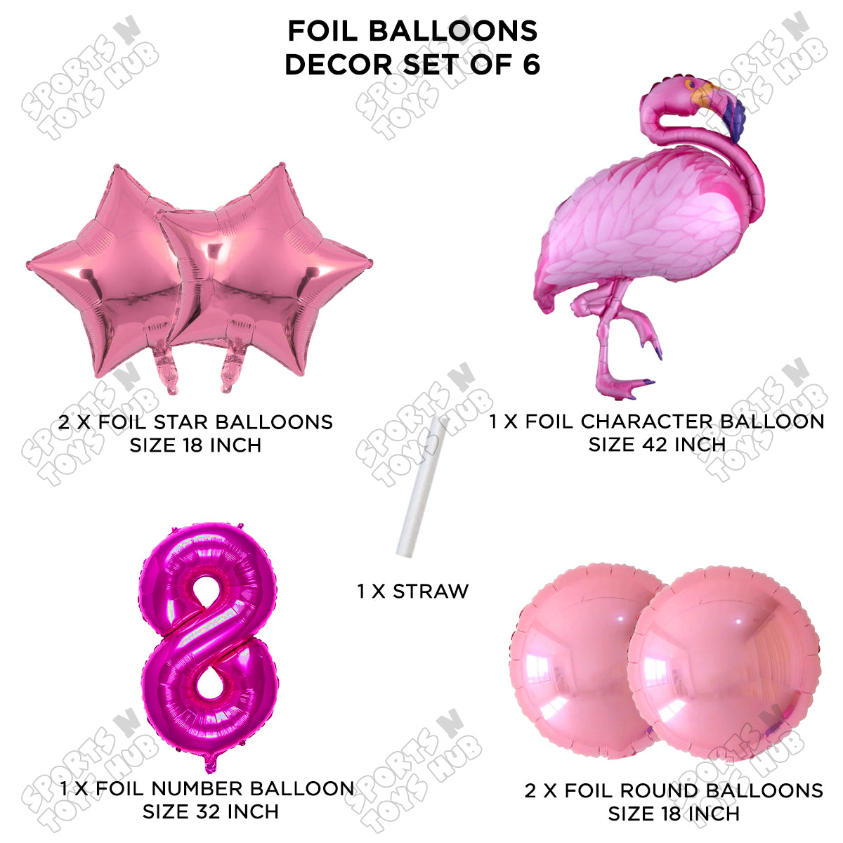 Flamingo Bird Pack Of 6 Pink Color Foil Balloon Set