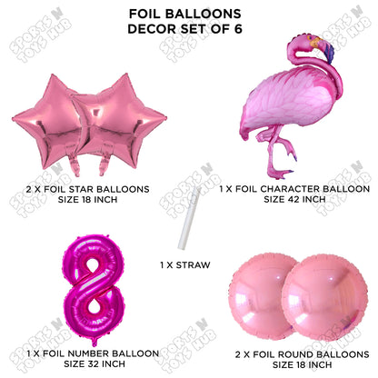 Flamingo Bird Pack Of 6 Pink Color Foil Balloon Set