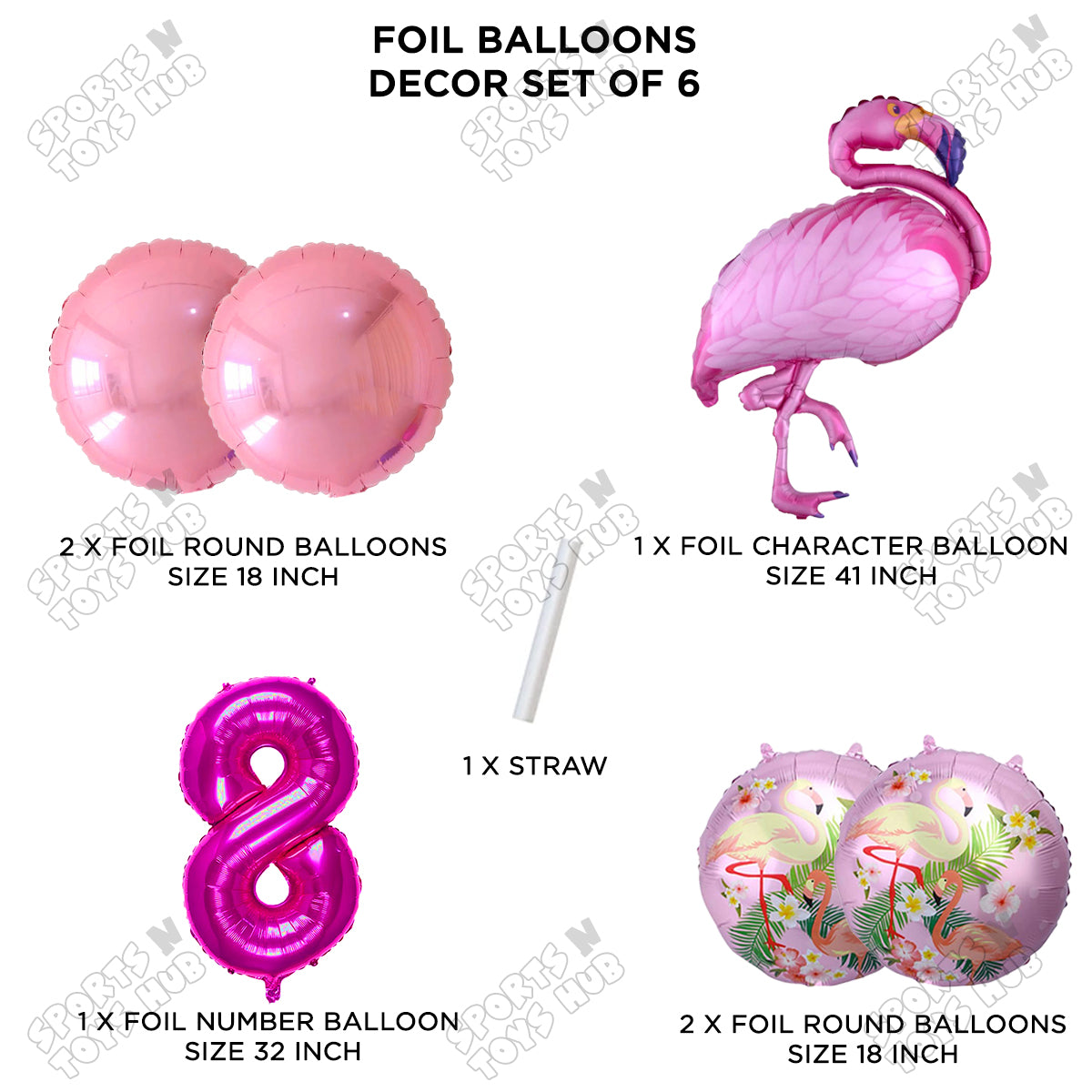 Flamingo Pack Of 6 Pink Color Foil Balloon Set