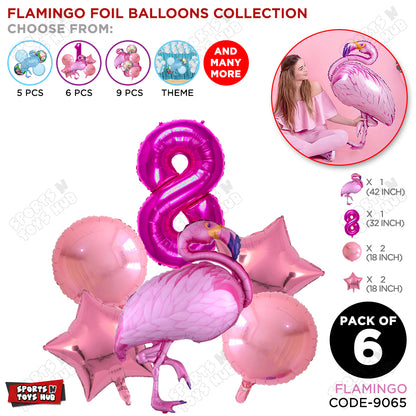Flamingo Bird Pack Of 6 Pink Color Foil Balloon Set