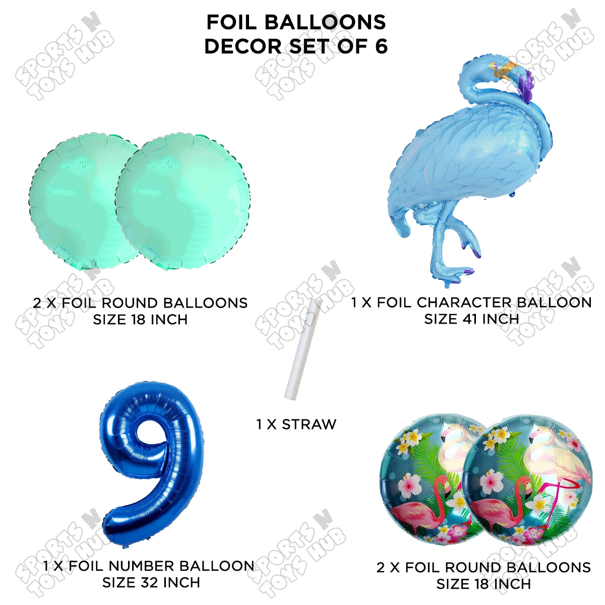 Flamingo Pack Of 6 Blue Color Foil Balloon Set