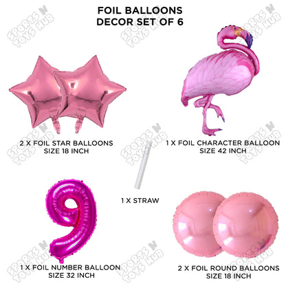 Flamingo Bird Pack Of 6 Pink Color Foil Balloon Set