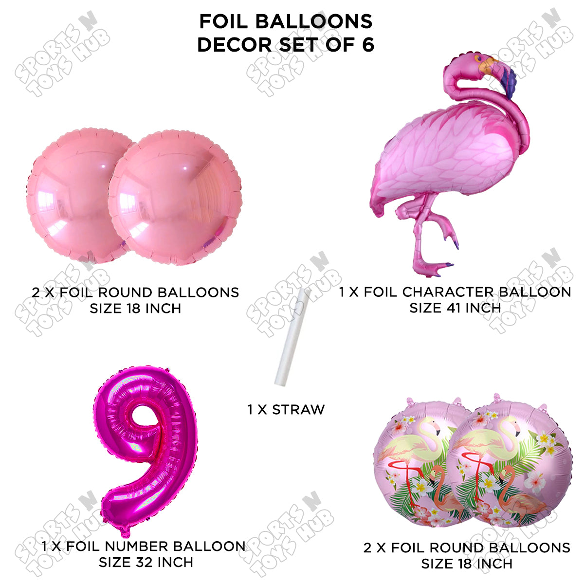 Flamingo Pack Of 6 Pink Color Foil Balloon Set