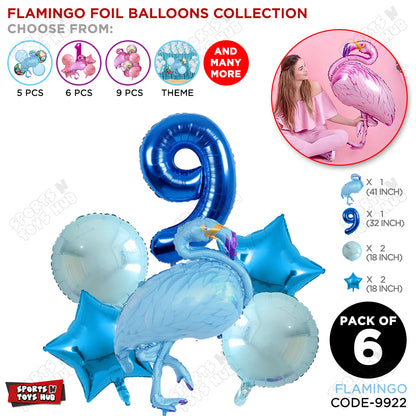 Flamingo Bird Pack Of 6 Blue Color Foil Balloon Set