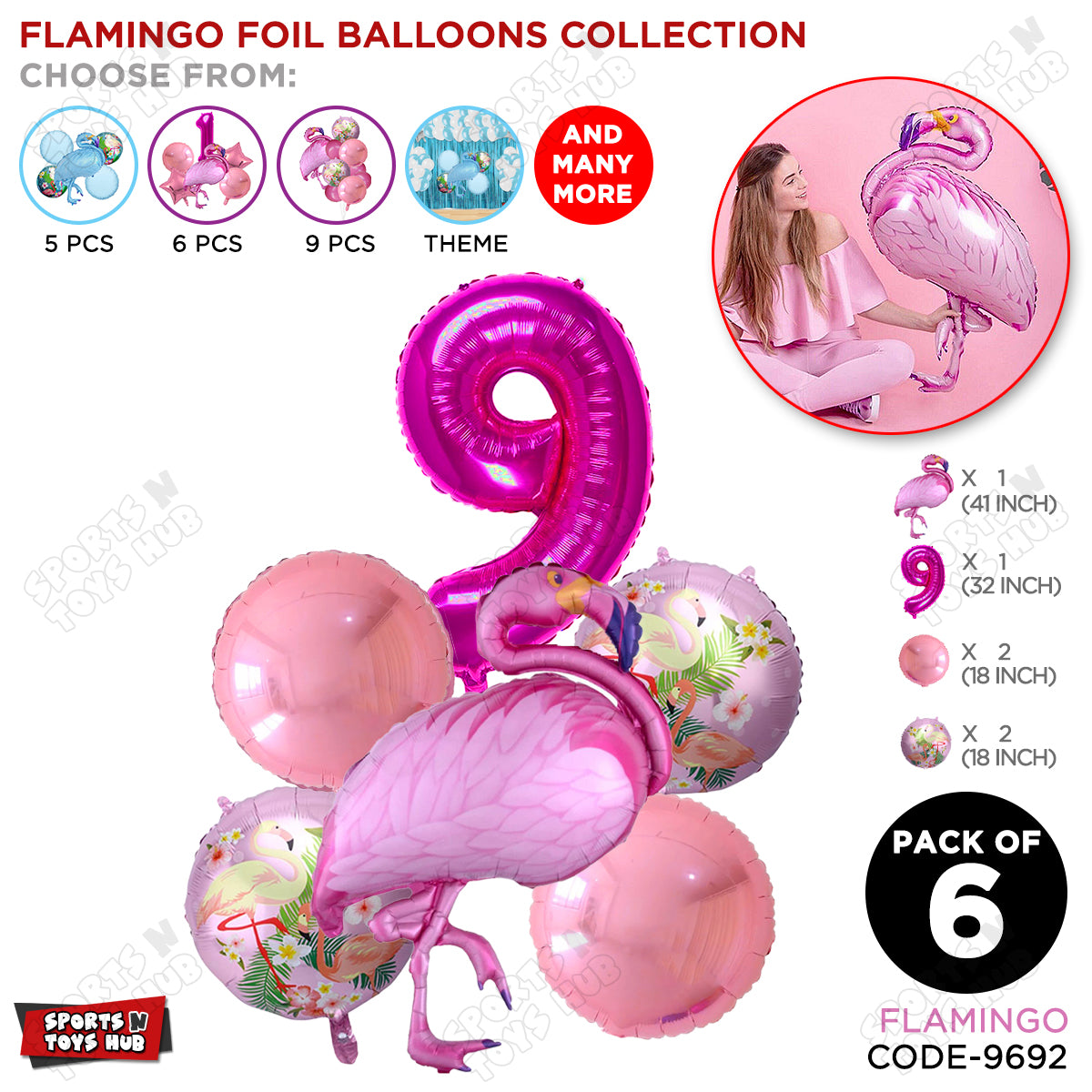 Flamingo Pack Of 6 Pink Color Foil Balloon Set