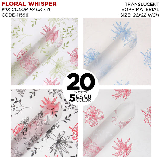 Floral Whisper Subtle Printed Translucent Florist Wrapping Sheets - Mix Color 20 Sheets Pack