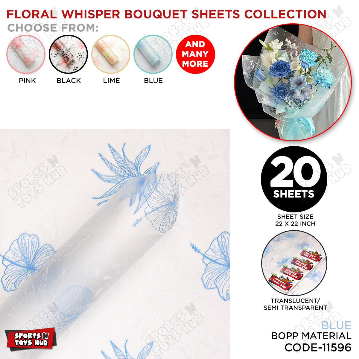Floral Whisper Subtle Printed Transparent Translucent Florist Wrapping Sheets - 20 Sheets