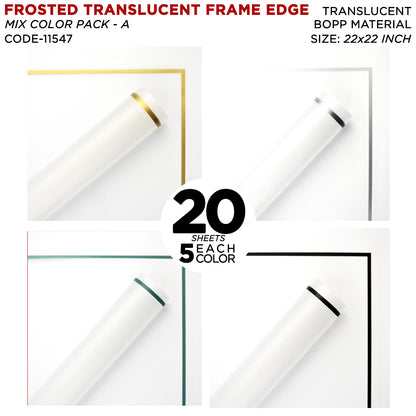 Frosted Translucent Frame Edge Bouquet Flower Sheet - Mix Color 20 Sheet Pack - Wrapping Sheets for Flower Bouquets