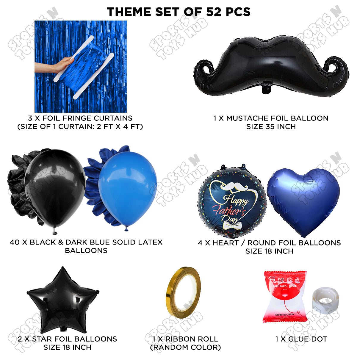 Fathers Day Foil Balloon Set Curtain Theme -  Pack Of 52
