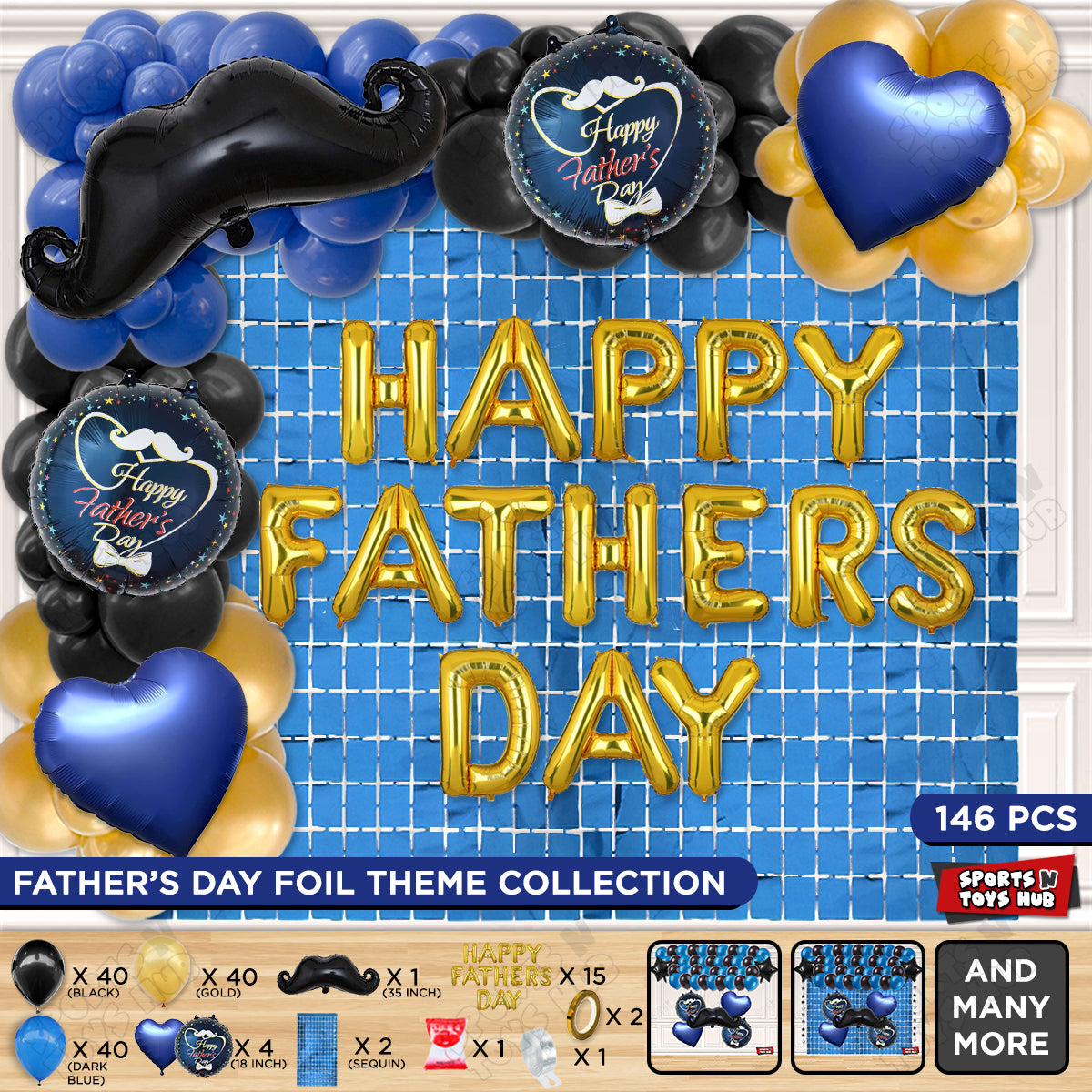 Fathers Day Foil Balloon Set Arch Theme -  Pack Of 146