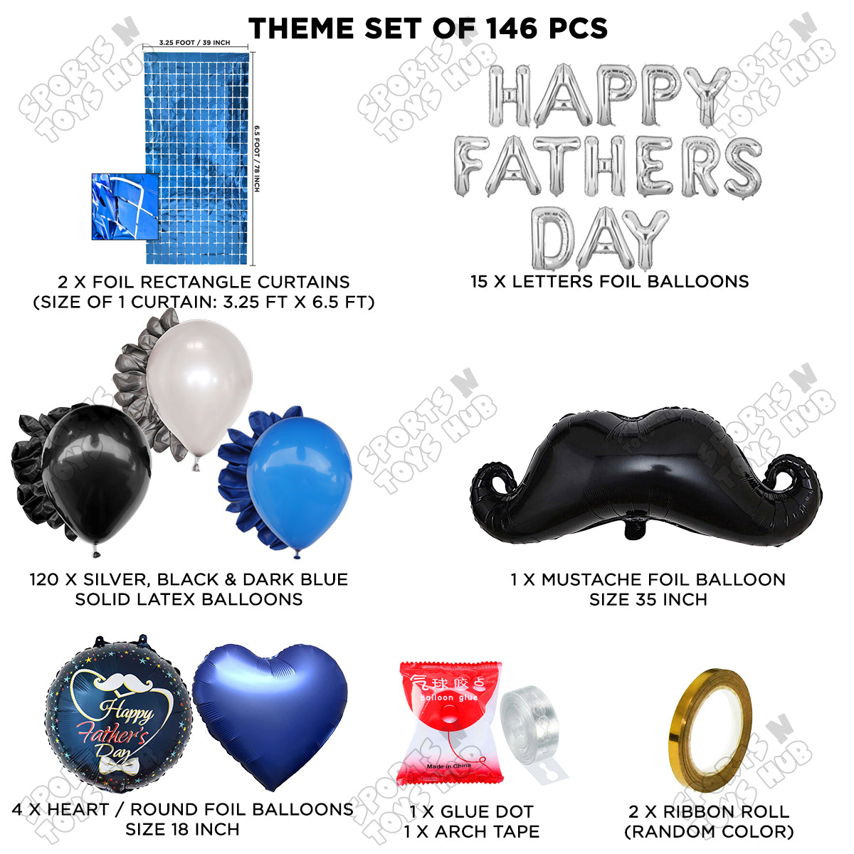 Fathers Day Foil Balloon Set Arch Theme -  Pack Of 146