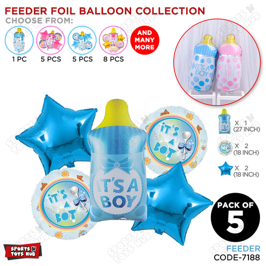Baby Boy Feeder Foil Balloon - Pack Of 5